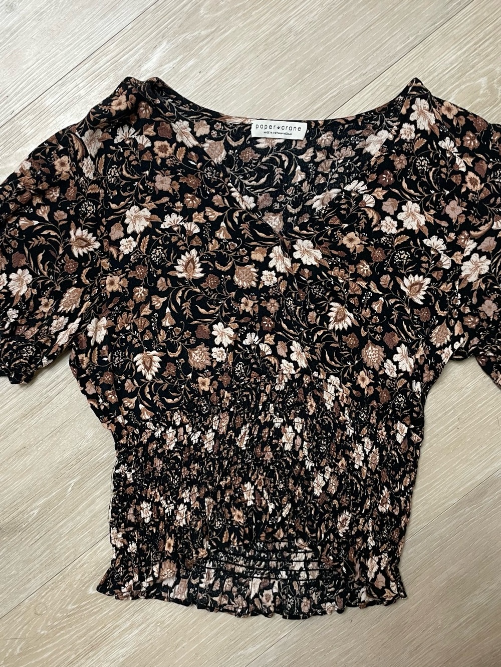 Paper Crane Black Floral Smocked Crop Top